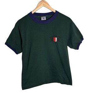 Ellis Island NY‎ Emblem Embroidered Ringer T-Shirt Delta Pro Weight Size Small